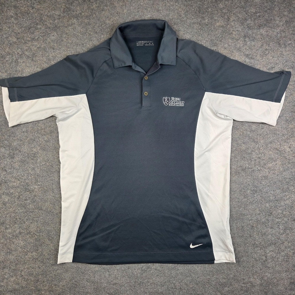 Nike Golf Polo Shirt Mens Large Gray Colorblock Dri-FIT Royal St Cloud 319707